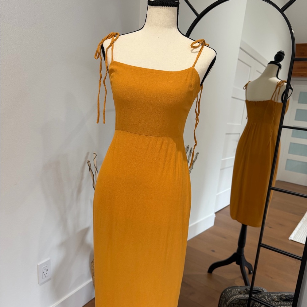 Reformation Mustard Tie-Shoulder Mid Dress - Picture 3 of 10